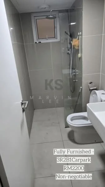 Bathroom features: white tiled walls, grey tiled flooring, walk-in shower with glass enclosure, rain shower head, handheld shower, single-sink vanity with white cabinet, chrome basin mixer, one-piece toilet, framed mirror, window for natural light, towel rail; style: modern.