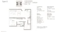 Floor plan: 2-bedroom 2-bathroom unit; features: open-plan kitchen-dining-living, master bedroom with ensuite bathroom, bedroom 2 with shared bathroom, utility room, balcony off living room, central foyer, 1 car porch, 1,200 sqft built-up.