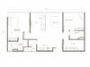 Floor plan: 3-bedroom 2-bathroom unit; features: open-plan kitchen-dining-living, master bedroom with ensuite bathroom, bedroom 2 with shared bathroom, utility room, central foyer, balcony off living room, 2 car porch, 1,200 sqft built-up.