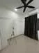 Room features: white painted walls, ceiling fan, recessed downlights, light-coloured flooring, black curtains, decorative ladder, minimalist decor; style: modern.
