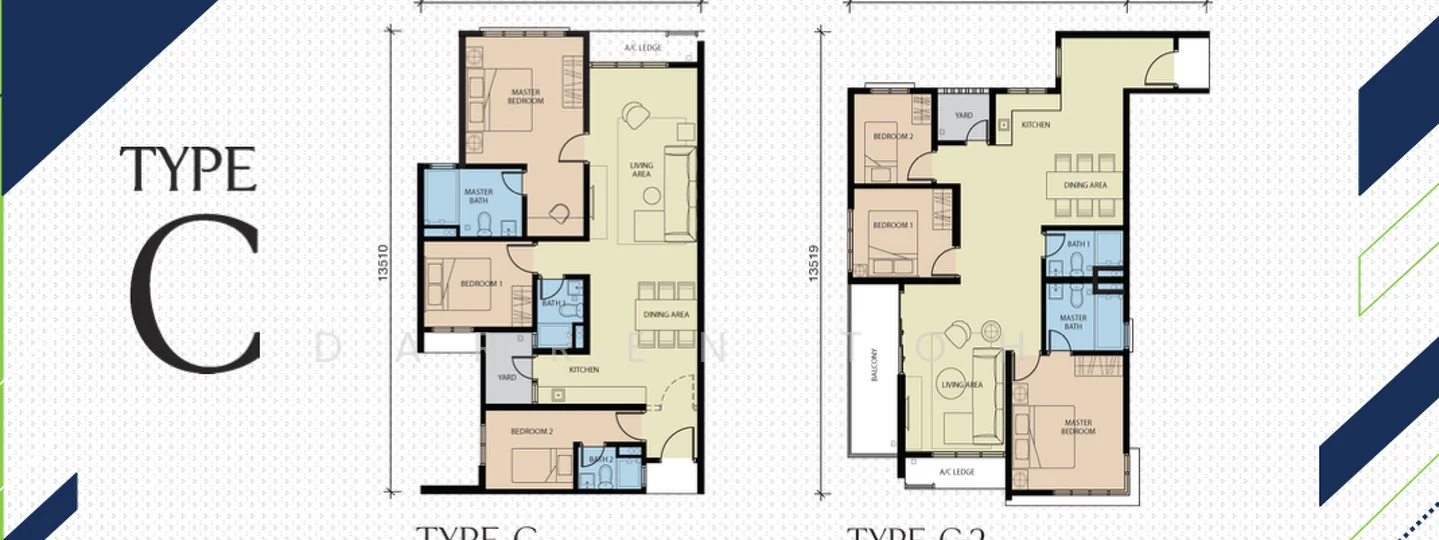 Floor plan: 4-bedroom 3-bathroom unit; features: open-plan kitchen-dining-living, master bedroom with ensuite bathroom, balcony off living room, utility room, wet kitchen, 2 car porch, central foyer, all bedrooms with windows.