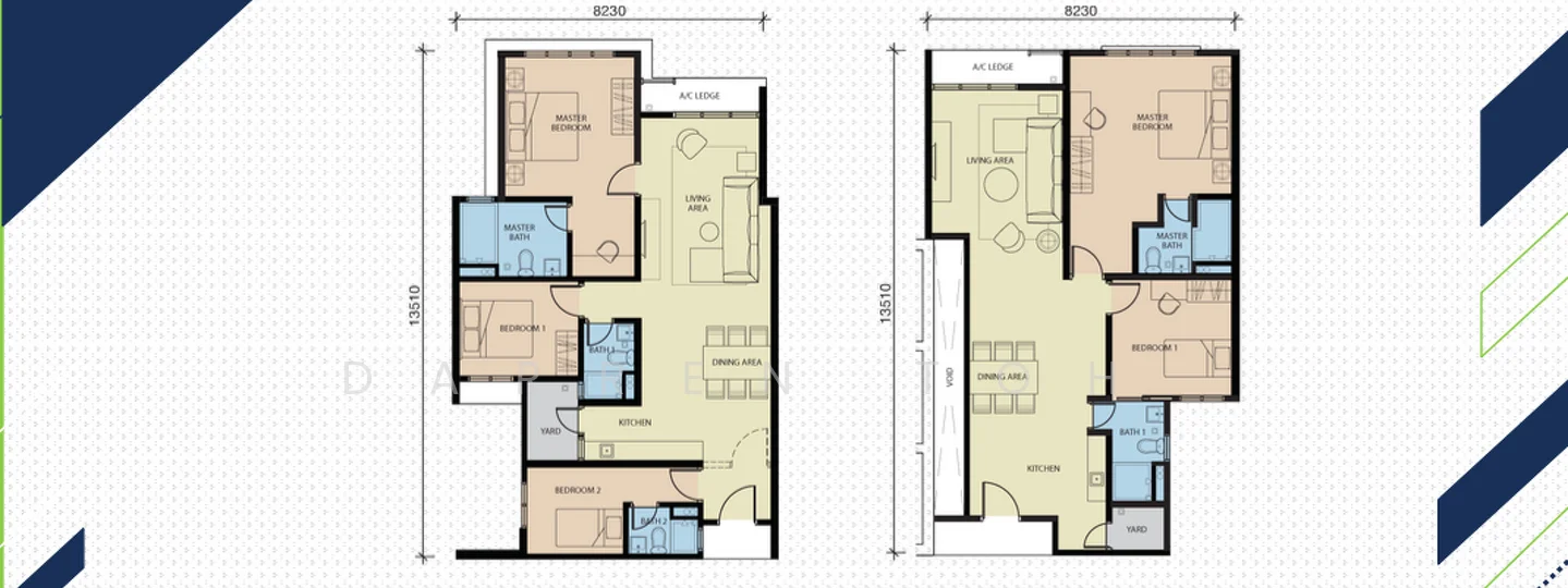 Floor plan: 4-bedroom 3-bathroom unit; features: open-plan kitchen-dining-living, master bedroom with ensuite bathroom, utility room, balcony off living room, laundry area, 2 car porch, all bedrooms with windows, central foyer.