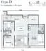 Floor plan: 3-bedroom 2-bathroom unit; features: open-plan kitchen-dining-living, master bedroom with ensuite bathroom, bedroom 2 with shared bathroom, utility room, balcony off living room, central foyer, 1 car porch, 1,250 sqft built-up.