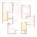 Floor plan: 3-bedroom 2-bathroom unit; features: open-plan kitchen-dining-living, master bedroom with ensuite bathroom, bedroom 2 with shared bathroom, utility room, balcony off living room, central foyer, 1 car porch, laundry area.