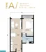 Floor plan: 1-bedroom 1-bathroom unit; features: open-plan kitchen-dining-living, master bedroom with ensuite bathroom, utility room, balcony off living room, central foyer.