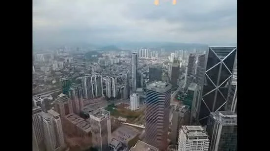 Exterior type: high-rise condominium; features: city skyline view, multiple high-rise buildings, urban landscape, mixed-use development, glass curtain walls, modern architectural design; style: contemporary.