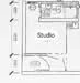 Floor plan: 1-bathroom unit; features: studio layout, open-plan living area, kitchenette, bathroom, utility area.