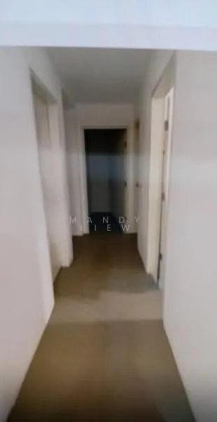 Hallway features: white painted walls, laminate flooring, doors with handles, neutral color scheme, recessed lighting, narrow corridor layout; style: modern.