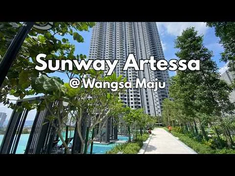 Exterior type: high-rise condominium; features: glass curtain wall facade, recessed balconies, manicured lawn, tropical landscaping, swimming pool, outdoor seating areas, walking path, surrounded by mature trees; style: modern.