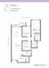 Floor plan: 2-bedroom 2-bathroom unit; features: open-plan kitchen-dining-living, master bedroom with ensuite bathroom, bedroom 2 with shared bathroom, utility room, balcony off living room, central foyer.