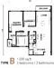 Floor plan: 3-bedroom 2-bathroom unit; features: open-plan kitchen-dining-living, master bedroom with ensuite bathroom, balcony off living room, utility room, laundry area, central foyer, 2 car porch, 1,200 sqft built-up.