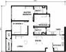 Floor plan: 2-bedroom 2-bathroom unit; features: open-plan kitchen-dining-living, master bedroom with ensuite bathroom, bedroom 2 with shared bathroom, utility room, central foyer.
