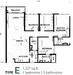 Floor plan: 3-bedroom 2-bathroom unit; features: open-plan kitchen-dining-living, master bedroom with ensuite bathroom, bedroom 2 with shared bathroom, utility room, balcony off living room, central foyer, 2 car porch, 1,200 sqft built-up.