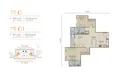 Floor plan: 2-bedroom 2-bathroom unit; features: open-plan kitchen-dining-living, master bedroom with ensuite bathroom, balcony off living room, utility room, laundry area, central foyer.