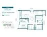 Floor plan: 3-bedroom 2-bathroom unit; features: open-plan kitchen-dining-living, master bedroom with ensuite bathroom, bedroom 2 with shared bathroom, utility room, balcony off living room, central foyer, 2 car porch, 1,200 sqft built-up.