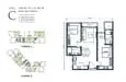 Floor plan: 3-bedroom 2-bathroom unit; features: open-plan kitchen-dining-living, master bedroom with ensuite bathroom, balcony off living room, utility room, central foyer, 2 car porch, 1,250 sqft built-up.