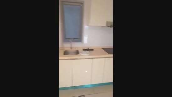 Kitchen features: single-bowl stainless-steel sink, chrome pull-down faucet, laminate countertop, white cabinetry, built-in stove, tile backsplash, window above sink, ceramic tile flooring; style: modern.