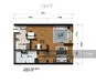 Floor plan: 1-bedroom 1-bathroom unit; features: open-plan kitchen-dining-living, master bedroom with ensuite bathroom, balcony off living room, utility room, central foyer, 1 car porch, 1,200 sqft built-up.