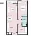 Floor plan: 1-bedroom 1-bathroom unit; features: open-plan kitchen-dining-living, master bedroom with ensuite bathroom, utility room, balcony off living room, central foyer, 1 car porch.