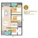 Floor plan: 3-bedroom 2-bathroom unit; features: open-plan kitchen-dining-living, master bedroom with ensuite bathroom, bedroom 2 with shared bathroom, balcony off living room, utility room, laundry area, central foyer, 1 car porch.