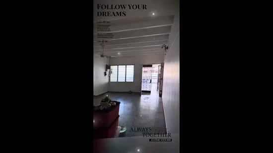 Room features: white painted walls, exposed ceiling beams, polished concrete flooring, floor-to-ceiling windows, sliding glass door, natural light from windows, minimalist decor, open layout; style: modern.