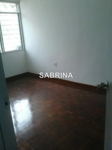 Room features: wooden flooring, white painted walls, window with horizontal slats, single light switch, door handle, corner of the room visible.