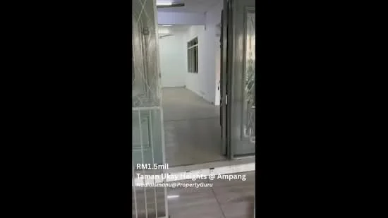 Room features: white walls, tile flooring, large windows, double glass door, ceiling lights, open layout, neutral color scheme, high ceiling; style: modern.