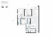 Floor plan: 3-bedroom 2-bathroom unit; features: open-plan kitchen-dining-living, master bedroom with ensuite bathroom, bedroom 2 with shared bathroom, utility room, balcony off living room, central foyer, 1 car porch.