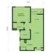 Floor plan: 1-bedroom 1-bathroom unit; features: open-plan kitchen-dining-living, master bedroom with ensuite bathroom, utility room, central foyer, 1 car porch.