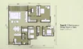 Floor plan: 3-bedroom 2-bathroom unit; features: open-plan kitchen-dining-living, master bedroom with ensuite bathroom, bedroom 2 with shared bathroom, utility room, balcony off living room, private terrace, central foyer, 1 car porch.