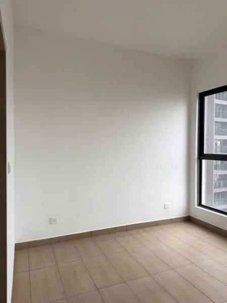 Room features: white painted walls, tile flooring, large window, natural light.