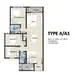 Floor plan: 2-bedroom 2-bathroom unit; features: open-plan kitchen-dining-living, master bedroom with ensuite bathroom, bedroom 2 with shared bathroom, utility room, balcony off living room, central foyer, 1 car porch.