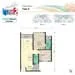 Floor plan: 2-bedroom 1-bathroom unit; features: open-plan kitchen-dining-living, master bedroom with ensuite bathroom, balcony off living room, utility room, central foyer, 1 car porch.