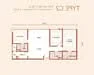 Floor plan: 2-bedroom 1-bathroom unit; features: open-plan kitchen-dining-living, master bedroom with ensuite bathroom, bedroom 2 with shared bathroom, utility room, balcony off living room, central foyer.