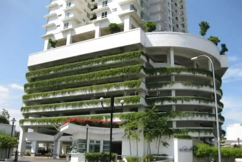 Exterior type: high-rise condominium; features: white painted facade, greenery on balconies, curved architectural design, multiple storeys, glass windows, landscaped entrance, outdoor lighting, manicured landscaping, paved walkway, modern design elements; style: modern.