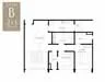 Floor plan: 2-bedroom 2-bathroom unit; features: open-plan kitchen-dining-living, master bedroom with ensuite bathroom, bedroom 2 with shared bathroom, utility room, balcony off living room, central foyer.