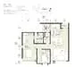 Floor plan: 2-bedroom 2-bathroom unit; features: open-plan kitchen-dining-living, master bedroom with ensuite bathroom, bedroom 2 with shared bathroom, utility room, balcony off living room, central foyer, 1 car porch.