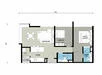 Floor plan: 2-bedroom 2-bathroom unit; features: open-plan kitchen-dining-living, master bedroom with ensuite bathroom, bedroom 2 with shared bathroom, utility room, central foyer, balcony off living room, 1 car porch.