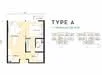 Floor plan: 1-bedroom 1-bathroom unit; features: open-plan kitchen-dining-living, master bedroom with ensuite bathroom, balcony off living room, utility room, central foyer.