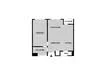 Floor plan: 1-bedroom 1-bathroom unit; features: open-plan kitchen-dining-living, master bedroom with ensuite bathroom, utility room, central foyer.