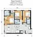 Floor plan: 2-bedroom 2-bathroom unit; features: open-plan kitchen-dining-living, master bedroom with ensuite bathroom, bedroom 2 with shared bathroom, utility room, balcony off living room, central foyer, 1 car porch, 1,200 sqft built-up.