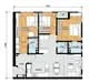 Floor plan: 3-bedroom 2-bathroom unit; features: open-plan kitchen-dining-living, master bedroom with ensuite bathroom, bedroom 2 with shared bathroom, utility room, balcony off living room, central foyer, 1 car porch, 1,200 sqft built-up.