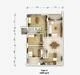 Floor plan: 3-bedroom 2-bathroom unit; features: open-plan kitchen-dining-living, master bedroom with ensuite bathroom, bedroom 2 with shared bathroom, balcony off living room, utility room, laundry area, central foyer, 1 car porch.