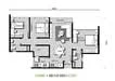 Floor plan: 3-bedroom 2-bathroom unit; features: open-plan kitchen-dining-living, master bedroom with ensuite bathroom, bedroom 2 with shared bathroom, utility room, balcony off living room, central foyer, 2 car porch, 1,200 sqft built-up.
