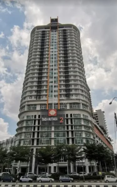 Exterior type: high-rise condominium; features: glass curtain wall, white painted facade, orange accent panels, recessed balconies, approximately 20-storey high-rise, surrounded by mature greenery, main entrance with signage, street view with trees, modern architectural design; style: modern.