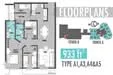 Floor plan: 3-bedroom 2-bathroom unit; features: open-plan kitchen-dining-living, master bedroom with ensuite bathroom, bedroom 2 with shared bathroom, utility room, balcony off living room, central foyer, 2 car porch, 1,250 sqft built-up.
