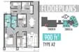 Floor plan: 3-bedroom 2-bathroom unit; features: open-plan kitchen-dining-living, master bedroom with ensuite bathroom, bedroom 2 with shared bathroom, utility room, balcony off living room, central foyer, 1 car porch, private terrace.