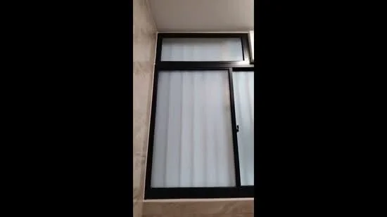 Room features: black framed window, frosted glass, vertical blinds.