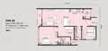 Floor plan: 2-bedroom 1-bathroom unit; features: open-plan kitchen-dining-living, master bedroom with ensuite bathroom, bedroom 2 with shared bathroom, utility room, balcony off living room, central foyer.