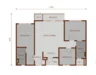 Floor plan: 3-bedroom 2-bathroom unit; features: open-plan kitchen-dining-living, master bedroom with ensuite bathroom, bedroom 2 with shared bathroom, utility room, central foyer, balcony off living room, 2 car porch.